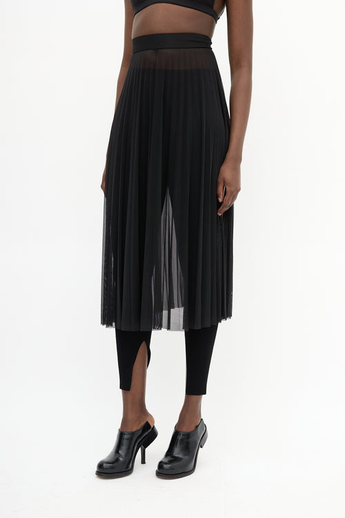 MM6 Maison Margiela Black Pleated Mesh Midi Skirt