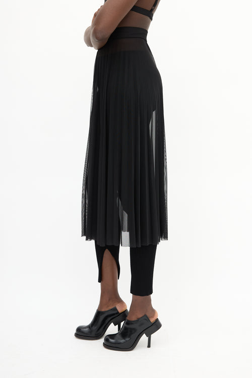 MM6 Maison Margiela Black Pleated Mesh Midi Skirt