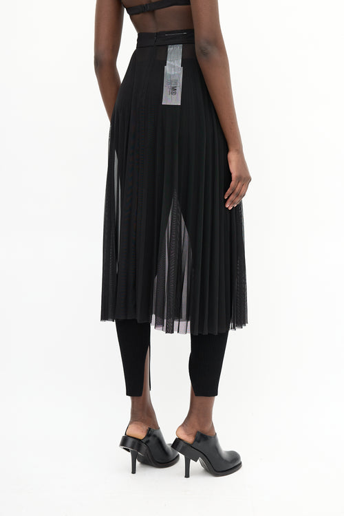 MM6 Maison Margiela Black Pleated Mesh Midi Skirt