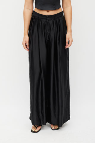 MM6 Maison Margiela Black Satin Wide Leg Asymmetrical Trouser