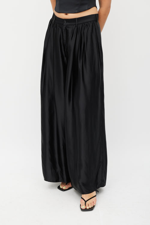 MM6 Maison Margiela Black Satin Wide Leg Asymmetrical Trouser