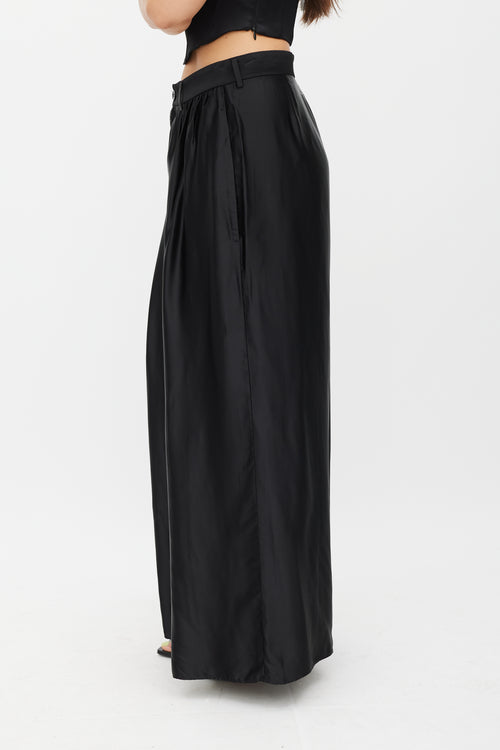 MM6 Maison Margiela Black Satin Wide Leg Asymmetrical Trouser