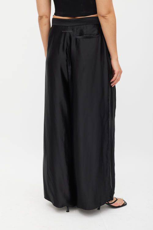 MM6 Maison Margiela Black Satin Wide Leg Asymmetrical Trouser