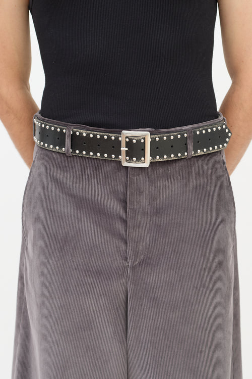 MM6 Maison Margiela Black 
Silver Distresssed Leather Studded Belt