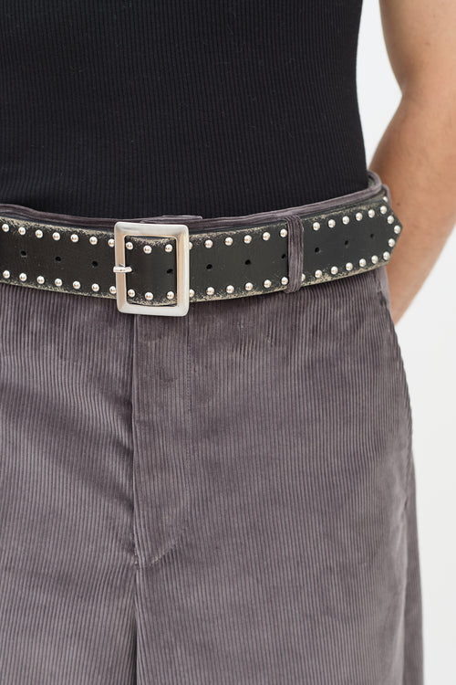 MM6 Maison Margiela Black 
Silver Distresssed Leather Studded Belt