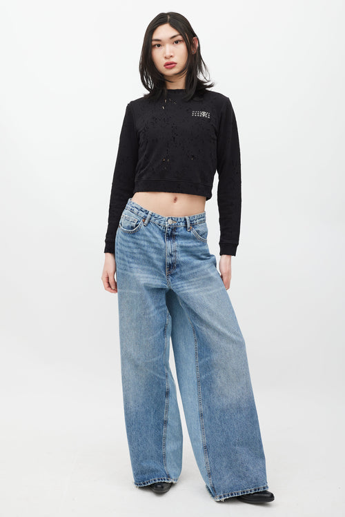 MM6 Maison Margiela Black 
White Distressed Cropped Sweatshirt