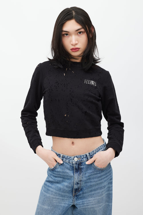 MM6 Maison Margiela Black 
White Distressed Cropped Sweatshirt