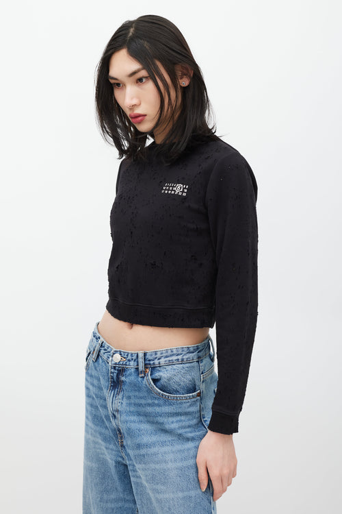 MM6 Maison Margiela Black 
White Distressed Cropped Sweatshirt