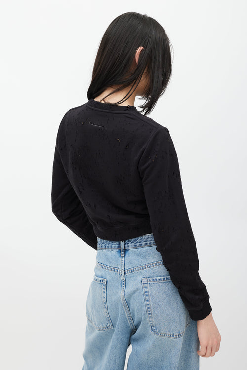 MM6 Maison Margiela Black 
White Distressed Cropped Sweatshirt