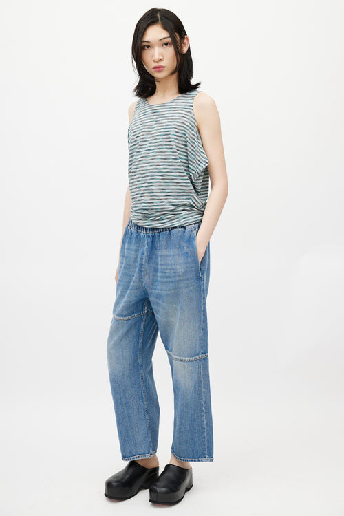 MM6 Maison Margiela Blue Asymmetrical Panelled Denim Trouser