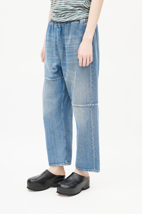 MM6 Maison Margiela Blue Asymmetrical Panelled Denim Trouser