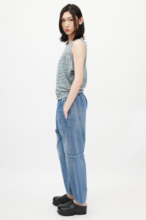 MM6 Maison Margiela Blue Asymmetrical Panelled Denim Trouser