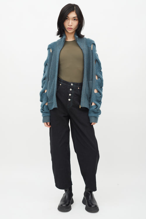 MM6 Maison Margiela Blue Cut Out Sleeve Cardigan