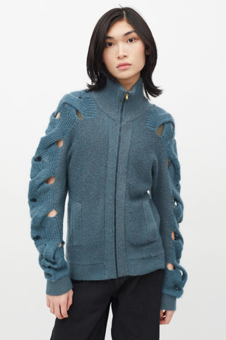 MM6 Maison Margiela Blue Cut Out Sleeve Cardigan