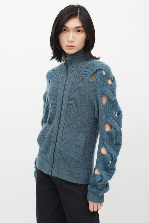 MM6 Maison Margiela Blue Cut Out Sleeve Cardigan