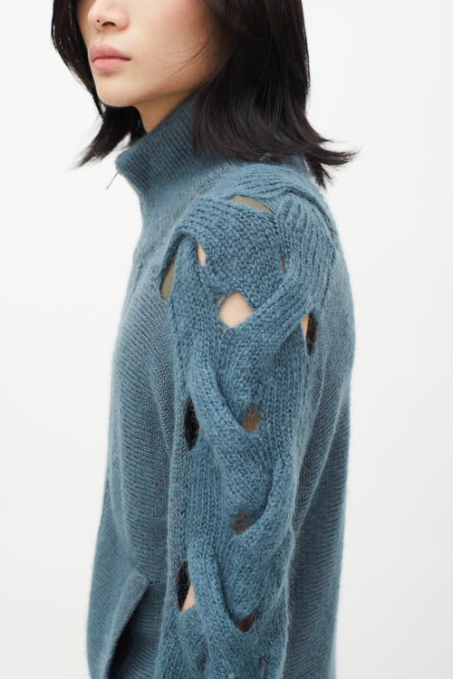 MM6 Maison Margiela Blue Cut Out Sleeve Cardigan