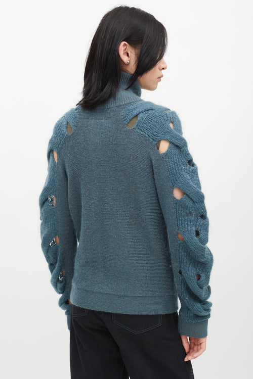 MM6 Maison Margiela Blue Cut Out Sleeve Cardigan