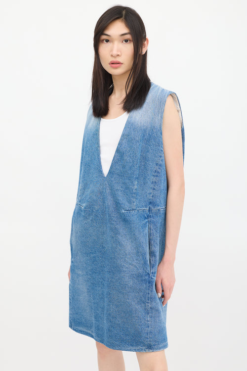 MM6 Maison Margiela Blue V-Neck Denim Dress