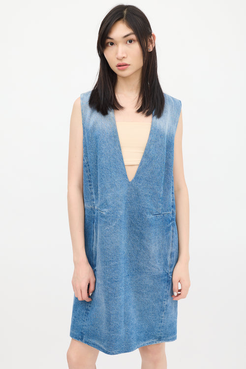 MM6 Maison Margiela Blue V-Neck Denim Dress