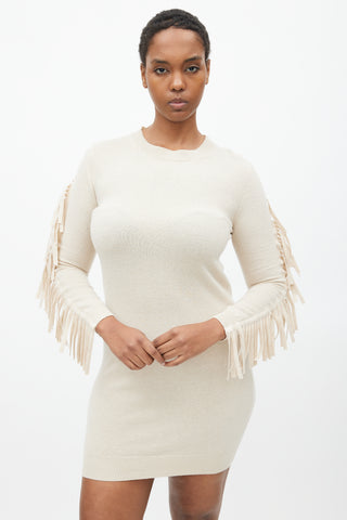 MM6 Maison Margiela Cream Fringe Sweater Dress