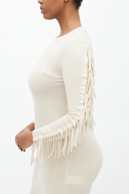 MM6 Maison Margiela Cream Fringe Sweater Dress