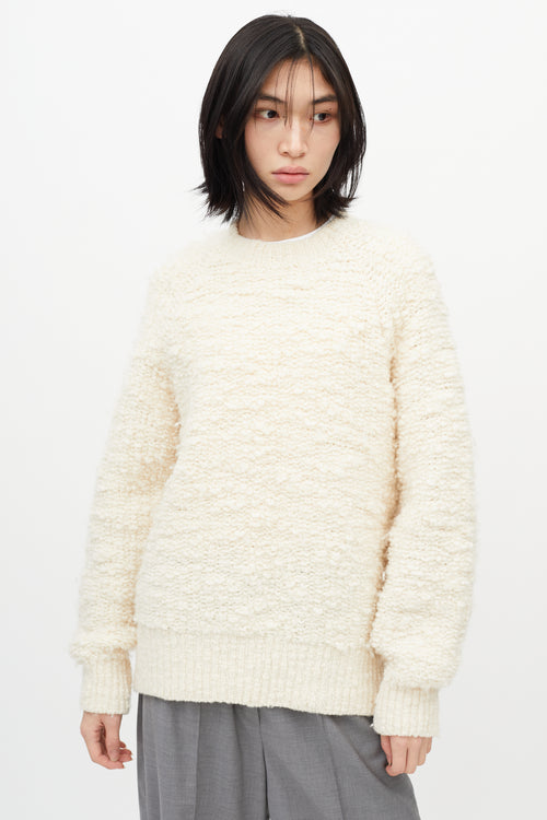 MM6 Maison Margiela Cream Wool Boucle Knit Sweater