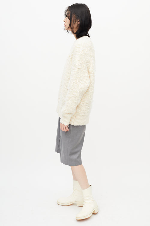 MM6 Maison Margiela Cream Wool Boucle Knit Sweater