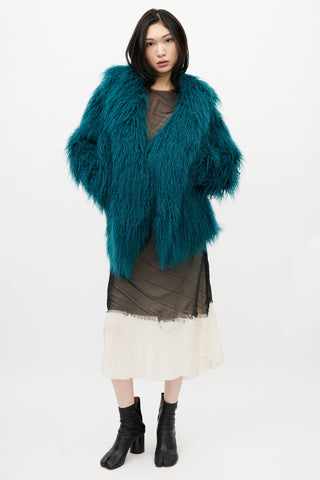 MM6 Maison Margiela Green Faux Fur Coat