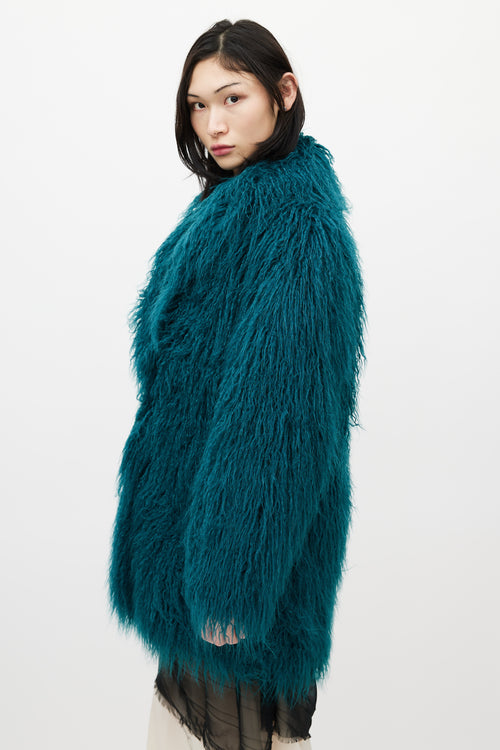 MM6 Maison Margiela Green Faux Fur Coat