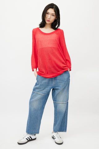 MM6 Maison Margiela Red Off The Shoulder Cut Out Sweater