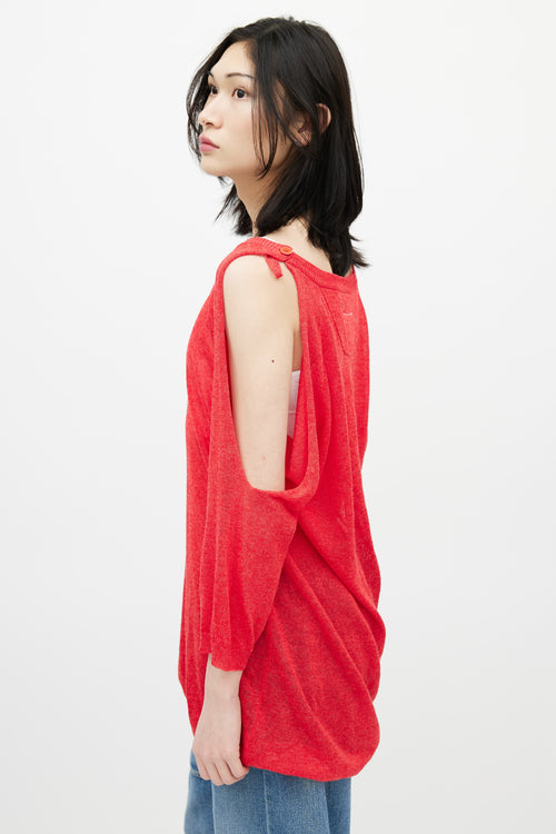 MM6 Maison Margiela Red Off The Shoulder Cut Out Sweater