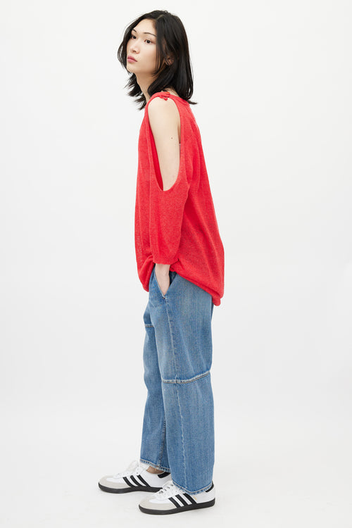 MM6 Maison Margiela Red Off The Shoulder Cut Out Sweater