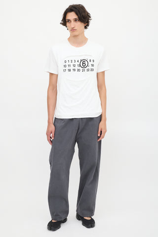 MM6 Maison Margiela White Numbers Logo Printed Distressed  T-Shirt