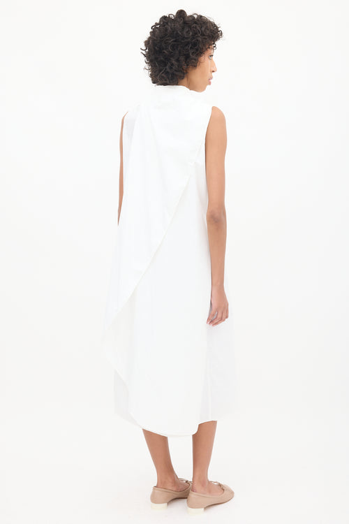 MM6 Maison Margiela White Tie Neck Sleeveless Shirt Dress