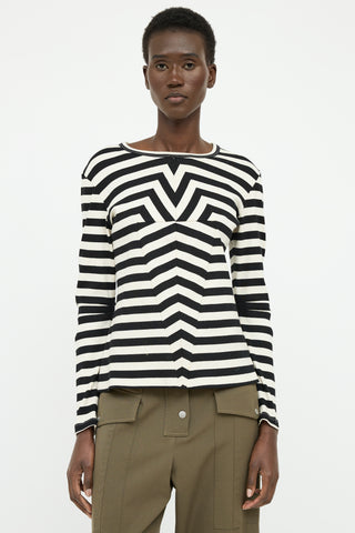 MM6 Maison Margiela Black 
White Striped Ribbed Leather Panel Top