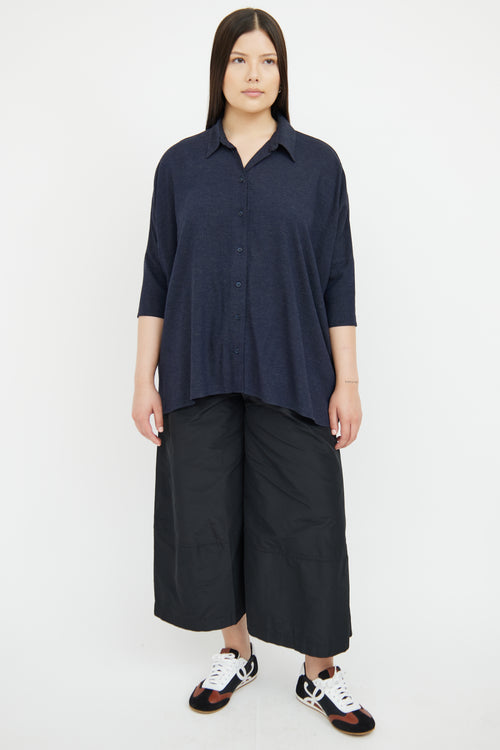 MM6 Maison Margiela Navy Button 3/4 Sleeve Top