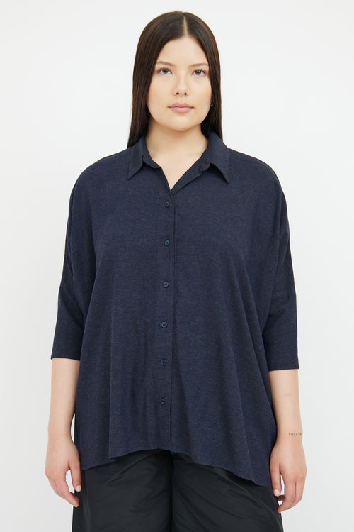 MM6 Maison Margiela Navy Button 3/4 Sleeve Top