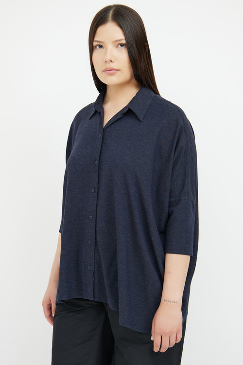 MM6 Maison Margiela Navy Button 3/4 Sleeve Top