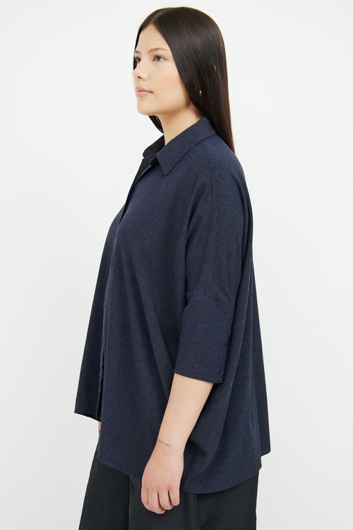 MM6 Maison Margiela Navy Button 3/4 Sleeve Top