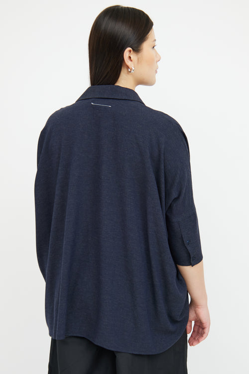 MM6 Maison Margiela Navy Button 3/4 Sleeve Top