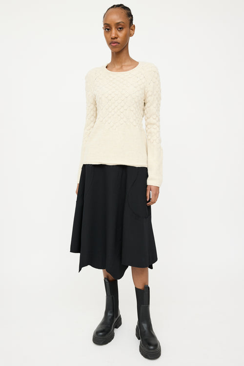 MM6 Maison Margiela Cream Wool Knit Scalloped Sweater