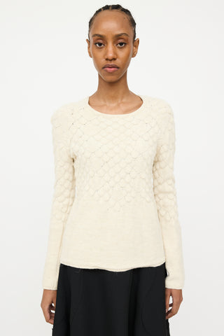 MM6 Maison Margiela Cream Wool Knit Scalloped Sweater