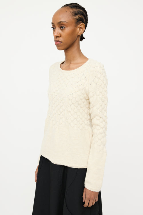 MM6 Maison Margiela Cream Wool Knit Scalloped Sweater