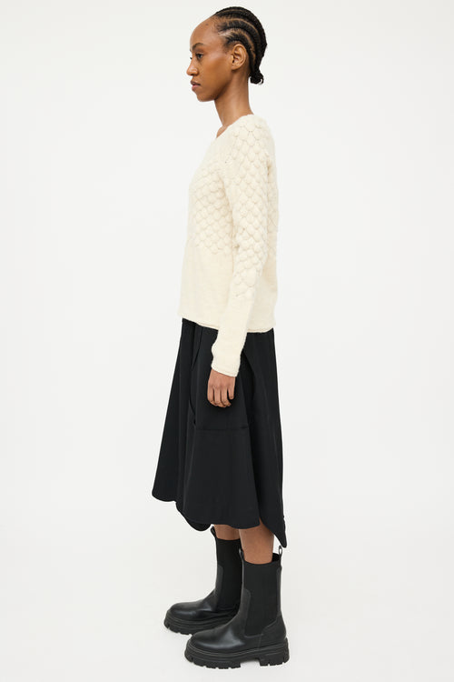 MM6 Maison Margiela Cream Wool Knit Scalloped Sweater