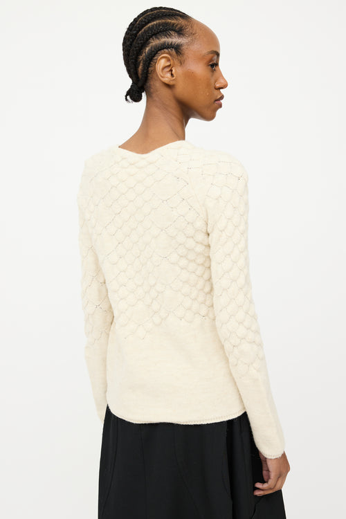 MM6 Maison Margiela Cream Wool Knit Scalloped Sweater