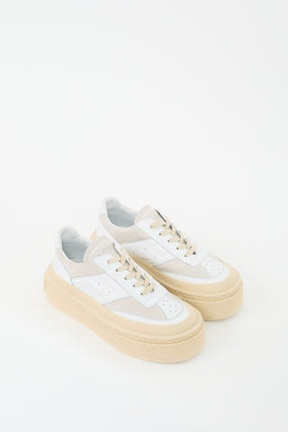 MM6 Maison Margiela White 
Beige Leather Platform Sneaker