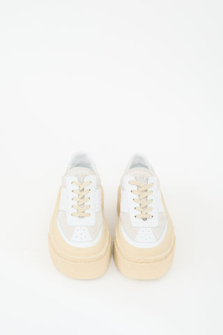 MM6 Maison Margiela White 
Beige Leather Platform Sneaker