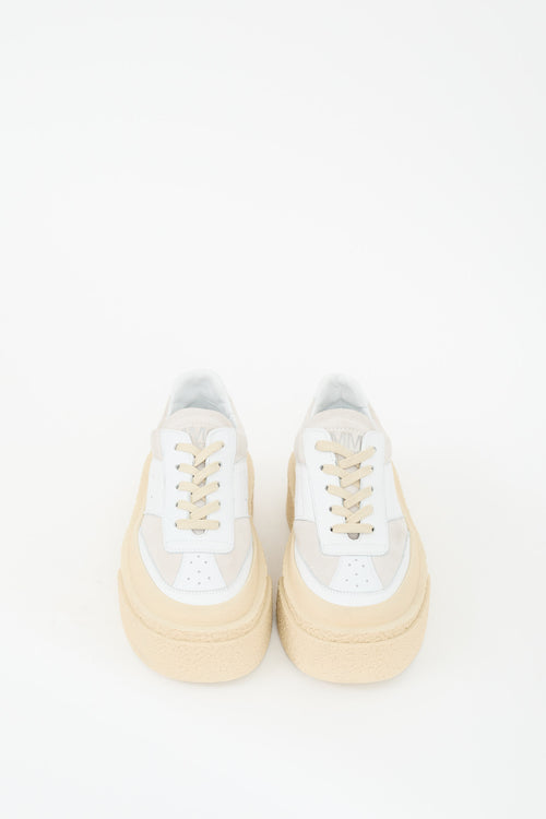 MM6 Maison Margiela White 
Beige Leather Platform Sneaker