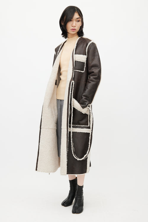 MM6 Maison Margiela Brown Leather 
Shearling Coat