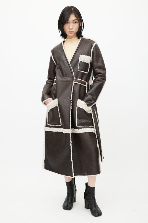 MM6 Maison Margiela Brown Leather 
Shearling Coat